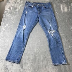 Levis Jeans Womens 31x28 501 Skinny Medium Wash Distressed Ripped Button Fly